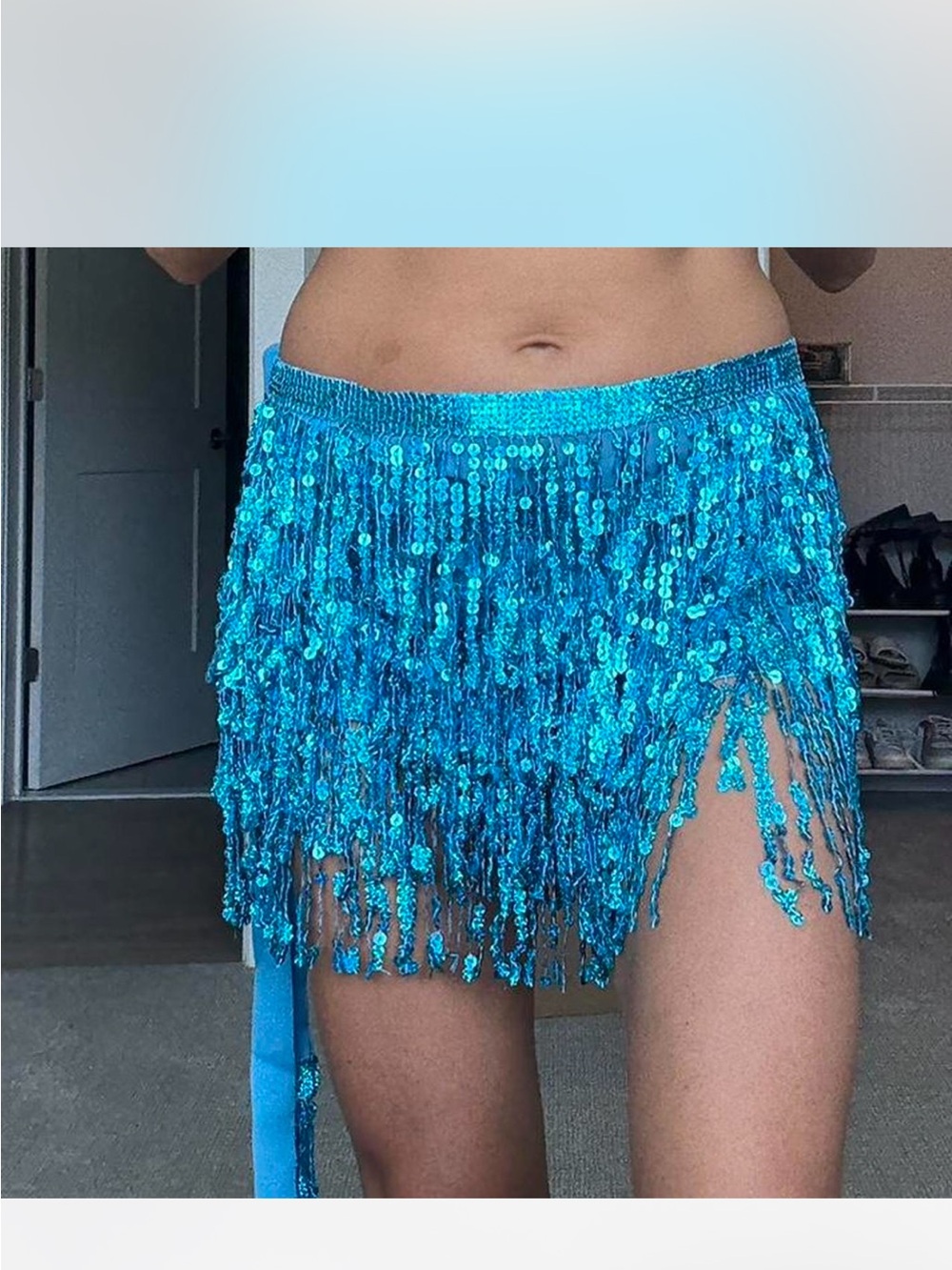 Blue Sequin Mini Skirt